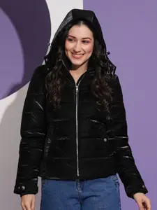 Globus Mock Neck Front Pockets Winter Wear Insulator Puffer Jacket With Detachable Hood