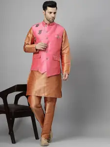 Utsav Fashion Men Floral Embroidered Regular Beads and Stones Kurta with Trousers