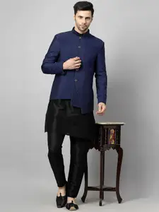 Utsav Fashion Men Embroidered Panelled Thread Work Dupion Silk Kurta with Trousers