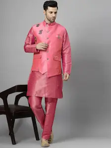 Utsav Fashion Men Floral Regular Beads and Stones Kurta with Trousers