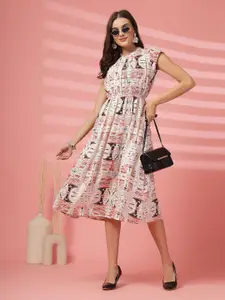 Indibelle Women Abstract Printed Fit & Flare Midi Dress