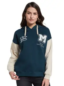 METTLE Women Printed Hooded Sweatshirt