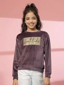 Albion By CnM Girls Typography Printed Woollen Pullover with Embellished Detail