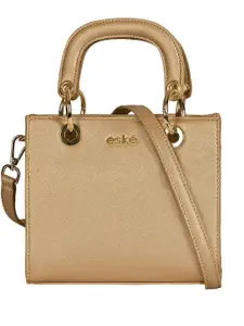eske Women Gold Solid Gold Hardware Turn Lock Adjustable Strap Leather Handheld Handbag