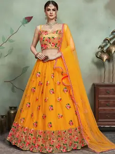 FABPIXEL Embroidered Sequinned Semi-Stitched Lehenga & Unstitched Blouse With Dupatta