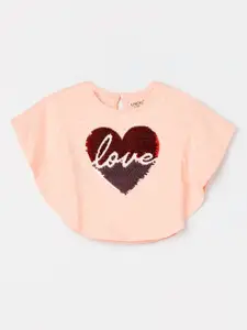 Juniors by Lifestyle Girls Polka Dots Printed Sequined Bell Sleeves Pure Cotton Top