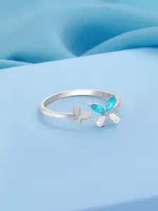 Zavya 925 Sterling Silver Blue Butterfly CZ Rhodium Plated Ring