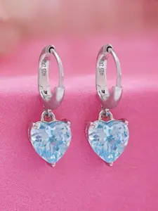 Zavya 925 Sterling Silver Rhodium-Plated Cubic Zirconia Studded Blue Heart Drop Earrings