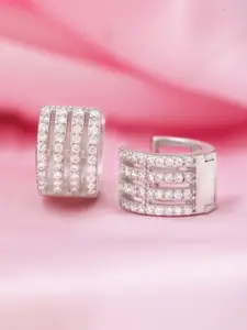 Zavya 925 Sterling Silver Rhodium-Plated Elegant Cubic Zirconia Hoop Earrings
