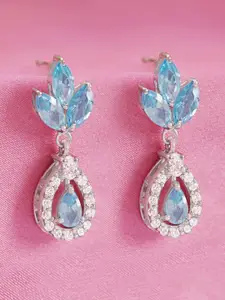 Zavya 925 Sterling Silver Rhodium Plated Cubic Zirconia Studded Teardrop Drop Earrings