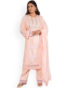 MOZAFIA Floral Embroidered Sequinned Unstitched Dress Material