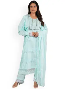 MOZAFIA Floral Embroidered Sequinned Unstitched Dress Material