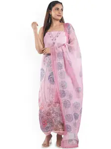 MOZAFIA Floral Printed Thread Work Unstitched Dress Material