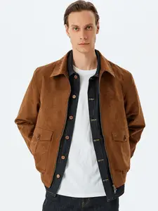 Koton Men Spread Collar Solid Casual Bomber Jacket