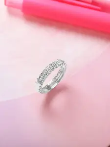 Mia by Tanishq Classic Textured 92.5 Sterling Silver CZ Studded Finger Ring