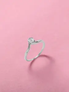Mia by Tanishq Curved Elegance 925 Sterling Silver-Plated CZ Stone Studded Finger Ring