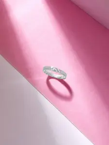 Mia by Tanishq Square Stunner 925 Sterling Silver-Plated CZ-Stone Studded Finger Ring