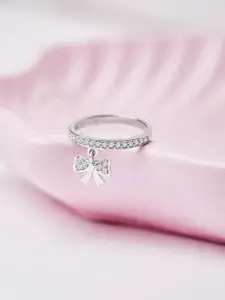 Mia by Tanishq 92.5 Sterling Silver-Plated CZ Studded Bling Bow Finger Ring