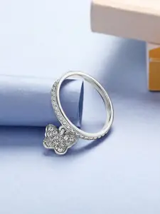 Mia by Tanishq 925 Sterling Silver- Plated CZ Stone Studded Fluttering Sparkle Finger Ring