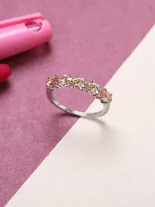 Mia by Tanishq 92.5 Sterling Silver-Plated Cubic Zirconia Champagne Sparkler Finger Ring