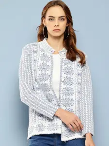 The Roadster Lifestyle Co Women Floral Printed Woolen Long Sleeve Cardigan Sweater