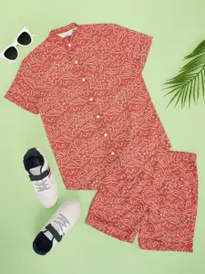 indus route by Pantaloons Boys Band Collar Printed Pure Cotton Shirt with Shorts