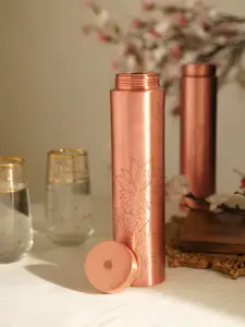 JAYPORE Orange Coloured Single Copper Floral Printed Water Bottle
