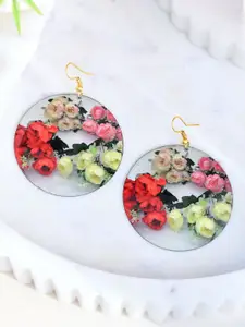 Silvermerc Designs Floral Printed Gold Plated Leaf Shaped Drop Earrings