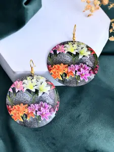 Silvermerc Designs Floral Printed Circular Shaped Drop Earrings