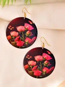 Silvermerc Designs Gold Plated Floral Printed Spherical Shaped Drop Earrings