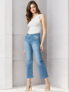DressBerry Women Wide Leg Light Fade Stretchable Jeans