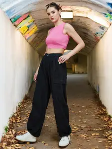 DressBerry Women Straight Fit High-Rise Stretchable Cargo Jeans