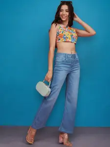 DressBerry Women Mid-Rise Wide Leg Light Fade Jeans