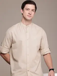 Nautica Pure Cotton Roll-Up Sleeves Band Collar Classic Fit Casual Shirt