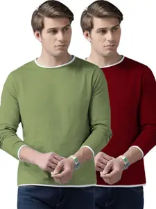 AUSK Men Pack Of 2 Solid Round Neck Cotton T-shirts