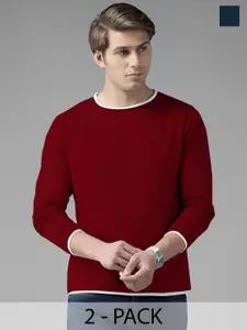 AUSK Men Pack Of 2 Solid Round Neck Cotton T-shirts