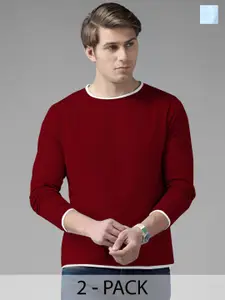 AUSK Men Pack Of 2 Solid Round Neck Cotton T-shirts