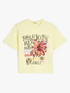 Koton Girls Floral Printed Round Neck Cotton T-shirt