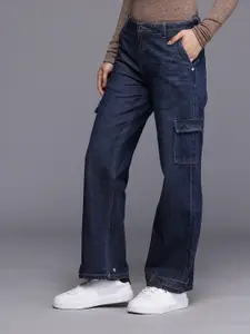 Allen Solly Woman Pure Cotton Slim Straight Fit Light Fade Cargo Jeans