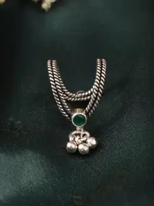 JAYPORE Sterling Silver-Plated Stone Studded Adjustable Finger Ring