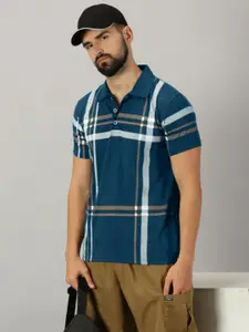AUSK Men Checked Polo Collar Cotton T-shirt