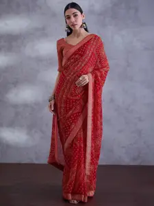 Saree mall Beads and Stones Embellished Bandhani Sarees