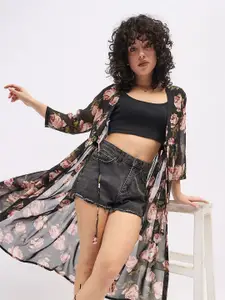 DressBerry Floral Printed Longline Open Front Shrug