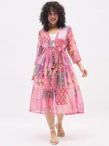 DressBerry Floral Printed Longline Open Front Shrug