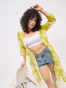 DressBerry Floral Printed Longline Open Front Shrug