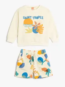Koton Boys Printed Long Sleeves Pure Cotton Sweatshirt with Shorts