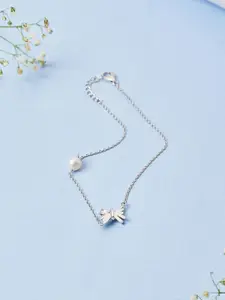 Mia by Tanishq Chic Timeless 93kt Silver-Plated Pearls Beaded Anklet