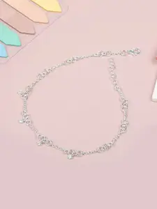 Mia by Tanishq Silver-Plated Artificial Stones and Beads Studded Link Anklet