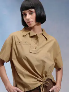 Tokyo Talkies Women Spread Collar Solid Cotton Relaxed Fit Casual Shirt