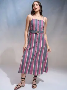 Tokyo Talkies Striped A-Line Midi Dress